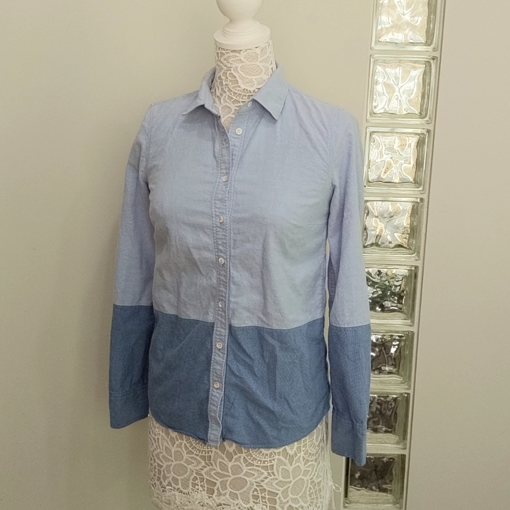 J. Crew Blue Colorblock button down 0